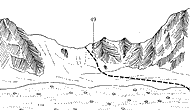 Рис. 52. 49 — пер. Кишкине с лед. Шокальского. Зарисовка в западном направлении с расстояния 2 км от седловины