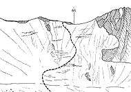 Рис. 79. 66 — пер. Петра I с лед. Пр. Жарсай (№ 190). Зарисовка в западном направлении с расстояния 1 км от седловины