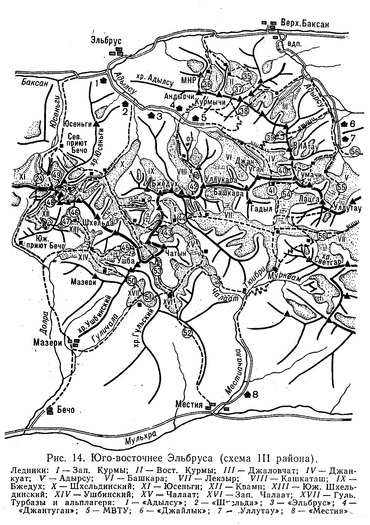 Карта хребтовка Приэльбрусье